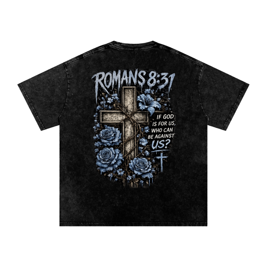 Snow Washed Oversized Cotton T-Shirt Romans 8:31