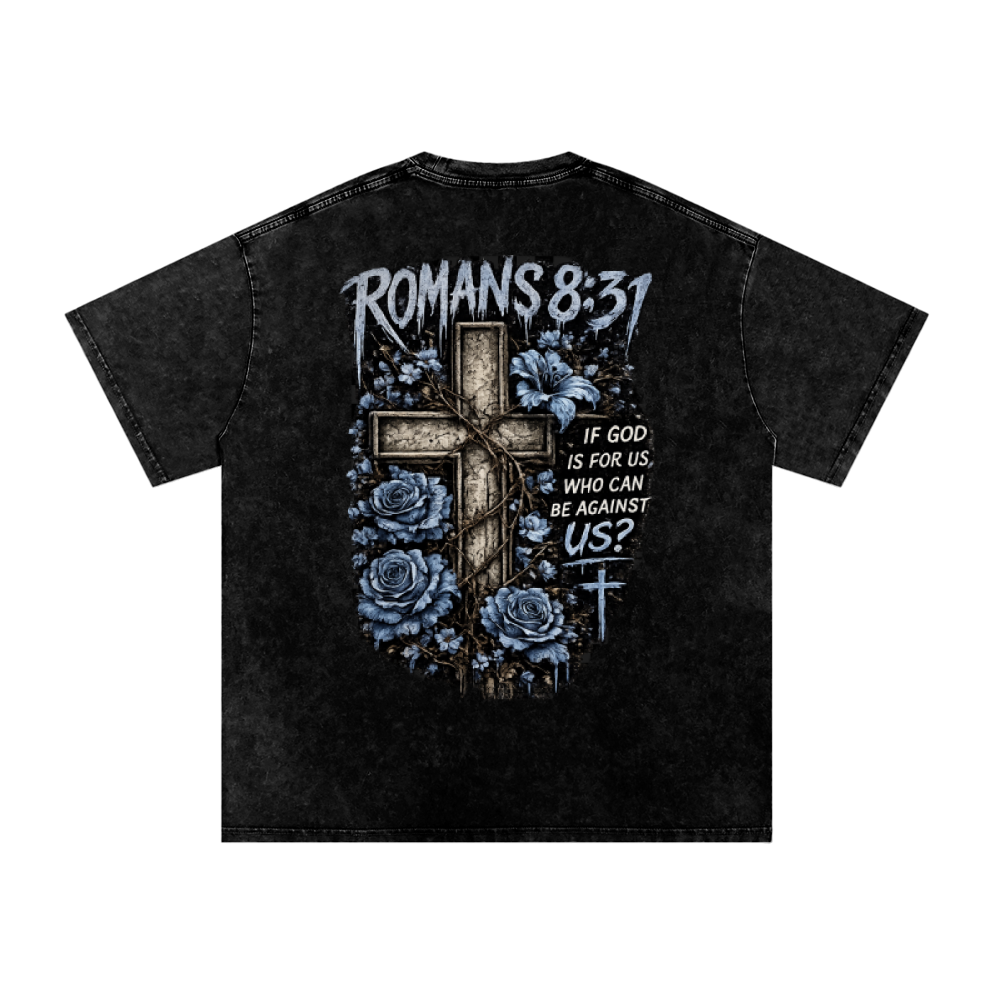 Snow Washed Oversized Cotton T-Shirt Romans 8:31