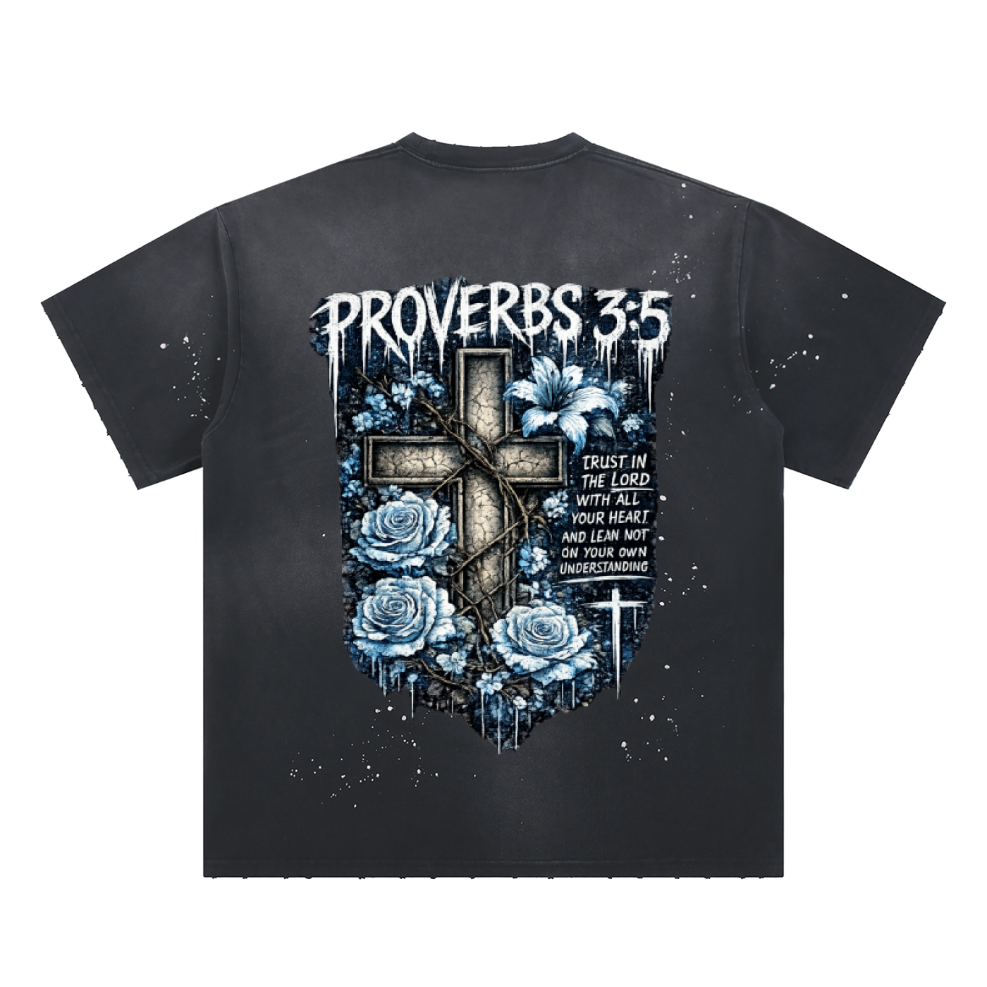 Hand-Frayed Sunfade Paint Splatter T-Shirt Proverbs 3:5