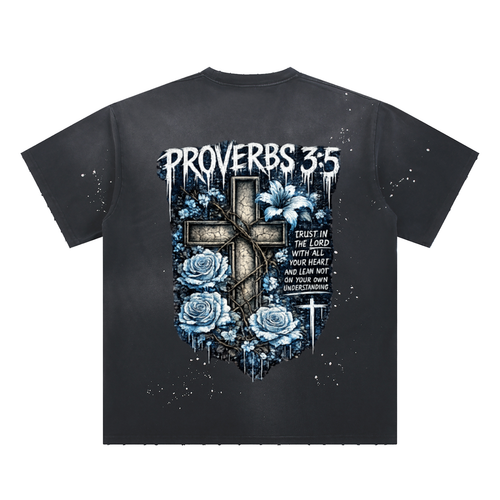 Hand-Frayed Sunfade Paint Splatter T-Shirt Proverbs 3:5