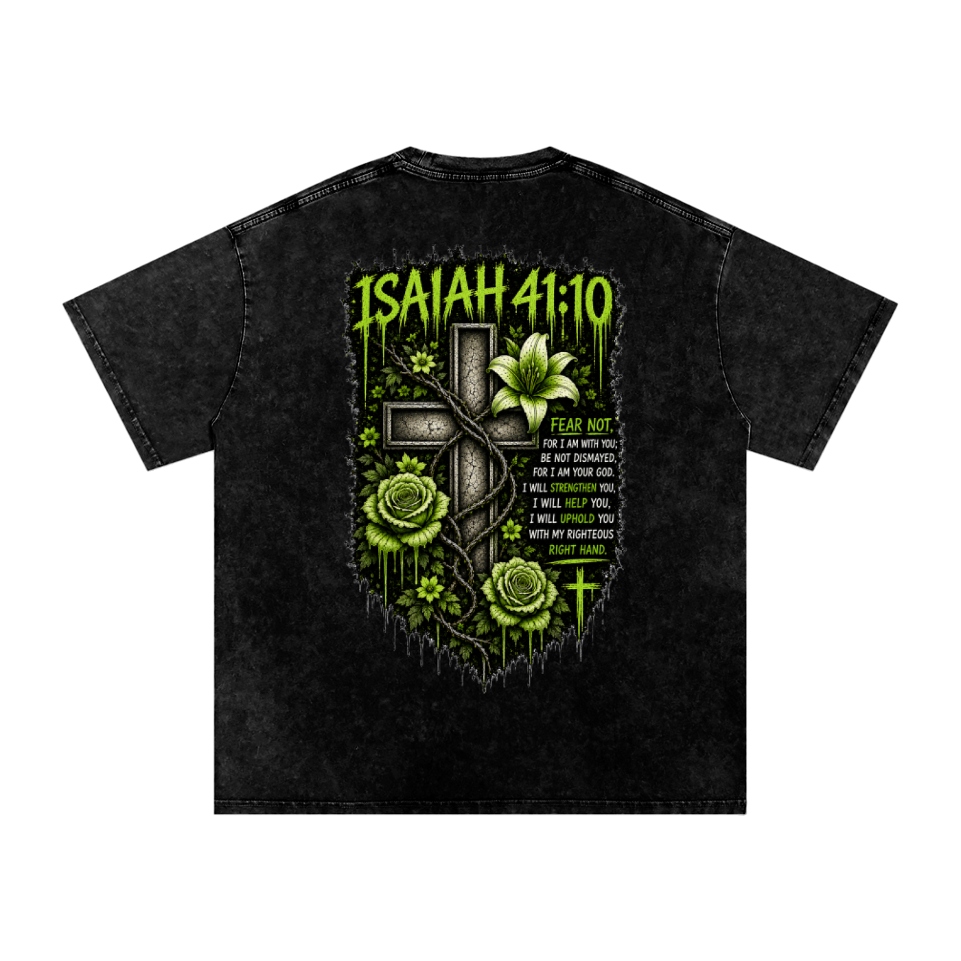 Snow Washed Oversized Cotton T-Shirt Isaiah 41:10